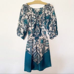 MAX STUDIO Teal Silky Print Dress S